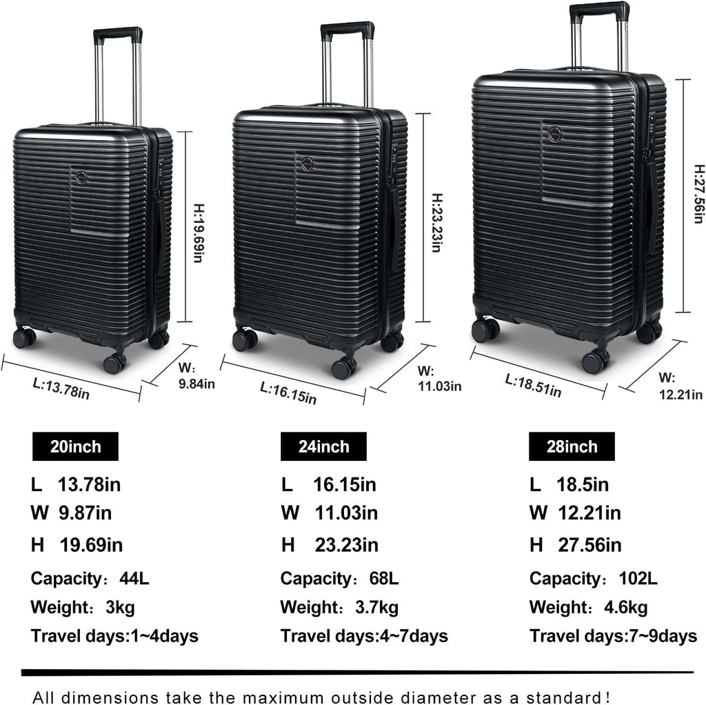 Luggage Expandable(only 28inch) Suitcase PC+ABS Carry On Luggage with Spinner Wheels TSA Lock 20in 24in 28in, Black 28inch, L(28 Inch Expandable Luggage) (JZR0001)