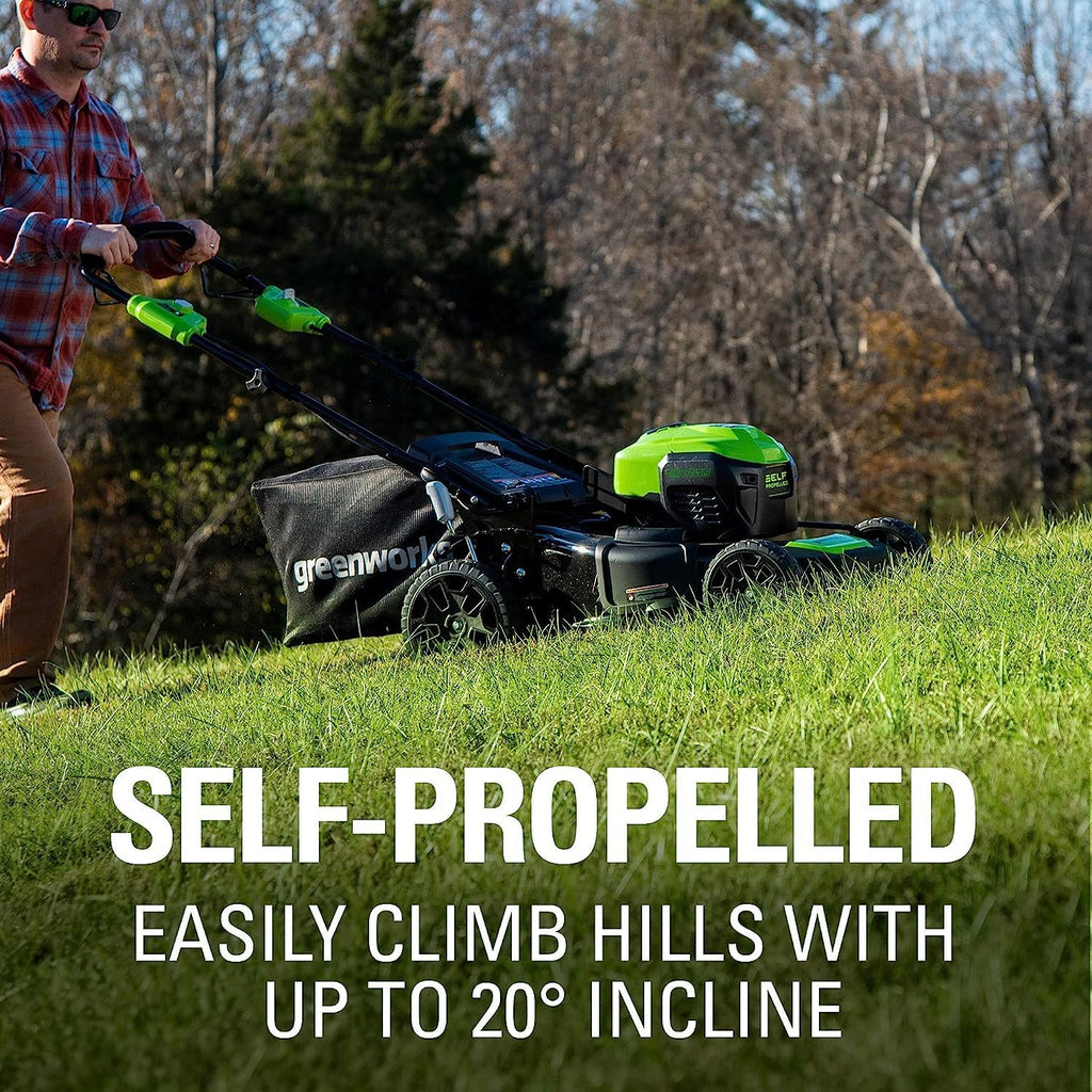 40V 21" Self-Propelled Lawn Mower,Axial Leaf Blower(500 CFM / 120 MPH),13" String Trimmer with 2 Batteries(5Ah+2Ah) &amp; Chargers
