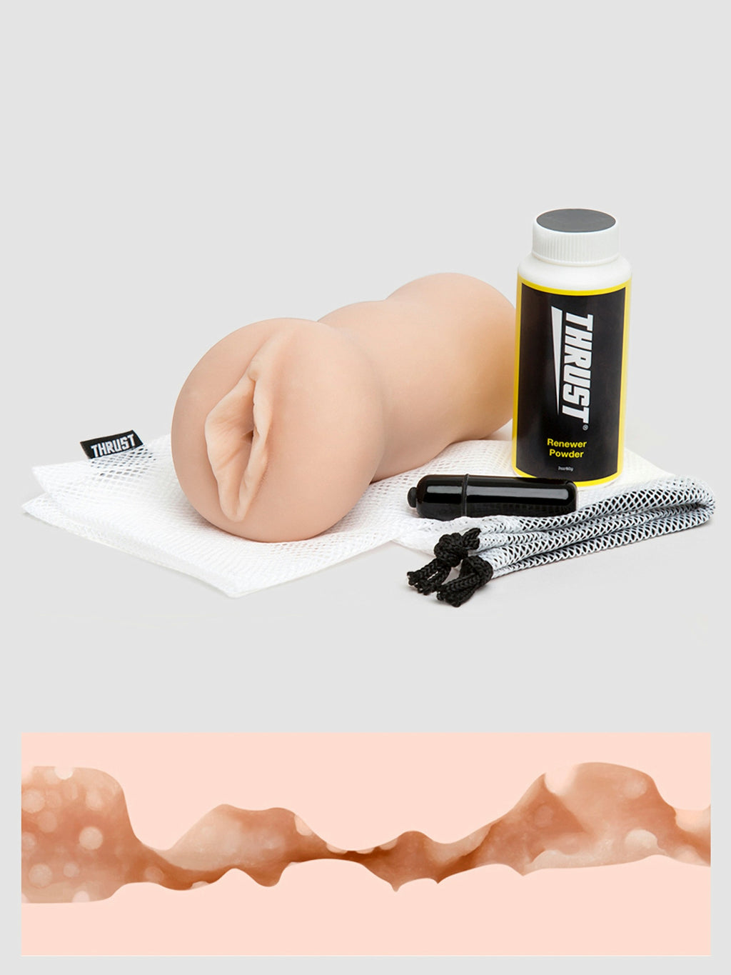 THRUST Pro Mini Real Deal Self-Lubricating Male Masturbator Kit 9.7oz, Flesh Pink