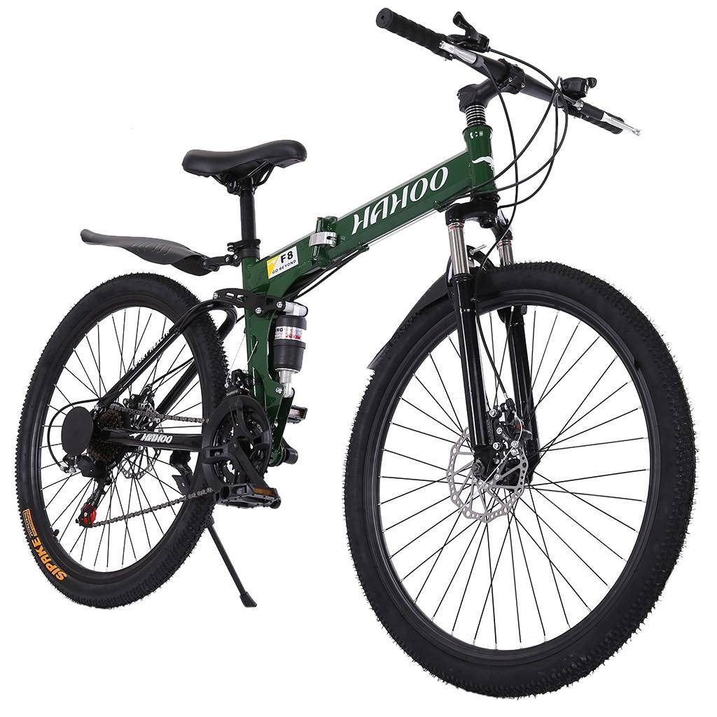 SUNYUAN 26 inch Full Suspension Mountain Bike 21 Speed Folding Bike Non-Slip Bike Hight-Adjustable for Youth and Adult Mountain Bike for a Path, Trail &amp; Mountains,Green