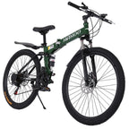 SUNYUAN 26 inch Full Suspension Mountain Bike 21 Speed Folding Bike Non-Slip Bike Hight-Adjustable for Youth and Adult Mountain Bike for a Path, Trail &amp; Mountains,Green