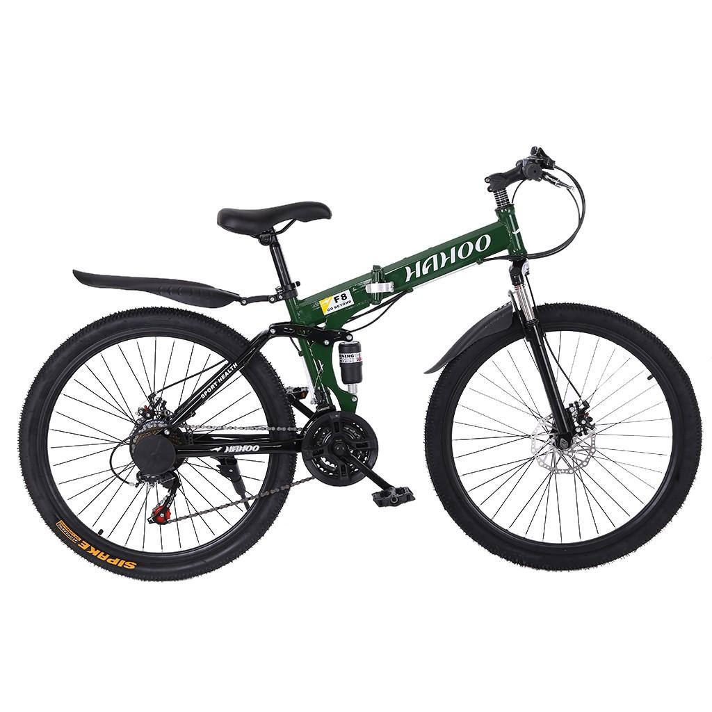 SUNYUAN 26 inch Full Suspension Mountain Bike 21 Speed Folding Bike Non-Slip Bike Hight-Adjustable for Youth and Adult Mountain Bike for a Path, Trail &amp; Mountains,Green