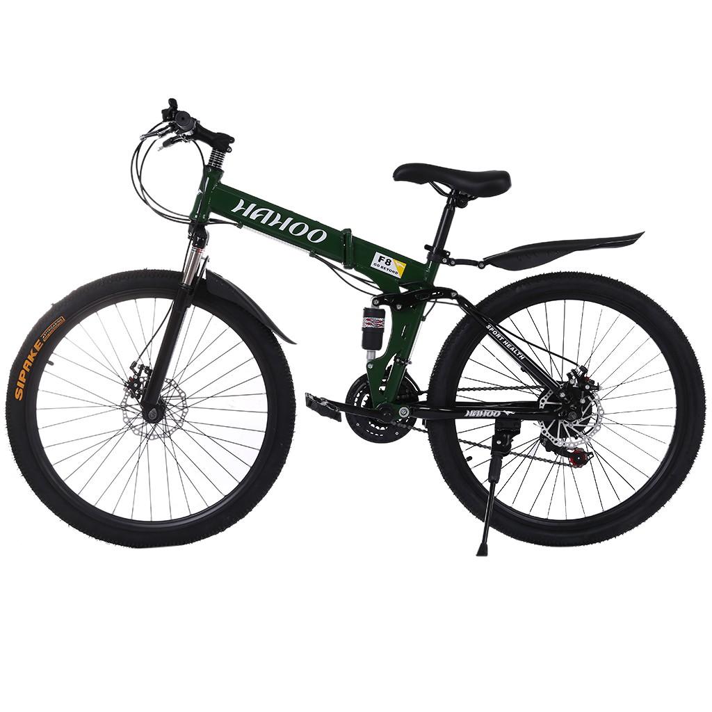 Folding Bike Abcnature 26" Men's Mountain Bike 21-Speed Road Bike Full Suspension Non-Slip Bicycle for Women Green