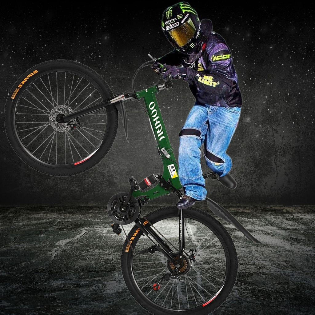 Folding Bike Abcnature 26" Men's Mountain Bike 21-Speed Road Bike Full Suspension Non-Slip Bicycle for Women Green