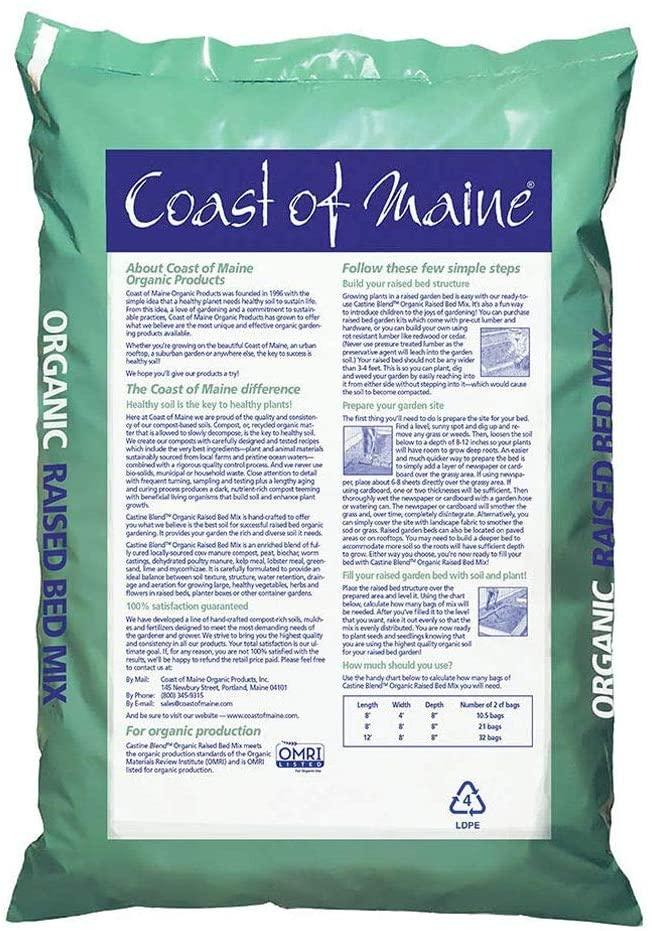 coast of maine castine blend organic raised bed soil mix with all natural ingredients for vegetables, herbs, and flowers, 1 cubic feet (4 pack)
