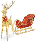Red Gold Reindeer Sleigh Lighted Display Outdoor Christmas Yard Decoration Sculpture Yard Art Holiday Winter Display