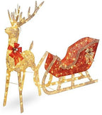 Red Gold Reindeer Sleigh Lighted Display Outdoor Christmas Yard Decoration Sculpture Yard Art Holiday Winter Display