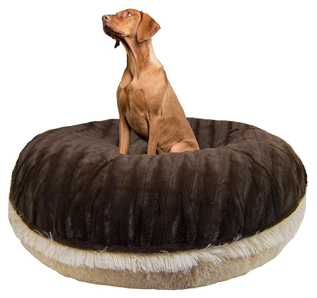 BESSIE AND BARNIE Signature Godiva Brown/Blondie Luxury Shag Extra Plush  Fur Bagel Pet/Dog Bed (Multiple Sizes)