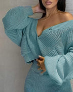 lantern sleeve buttoned cardigan &amp; shorts set
