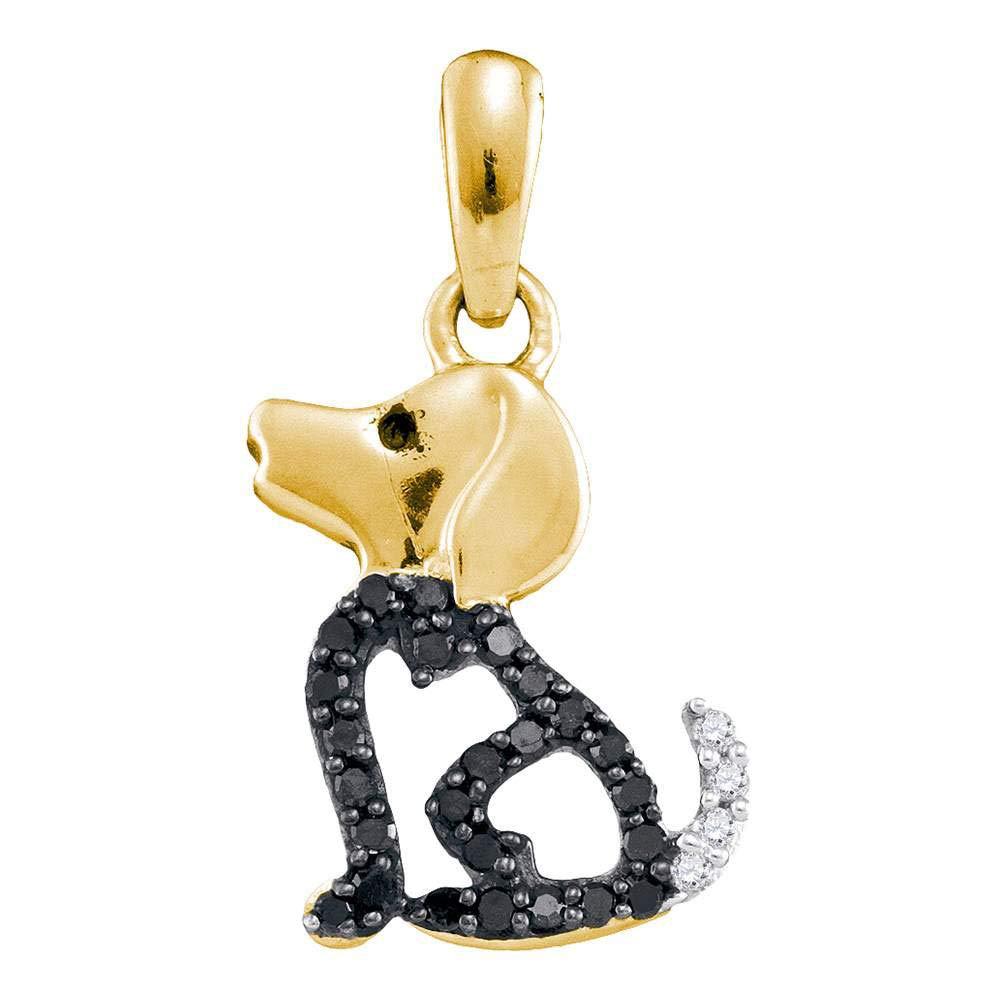 Black Diamond Puppy Dog Doggy Animal Pendant 1/8ct 10k Yellow Gold
