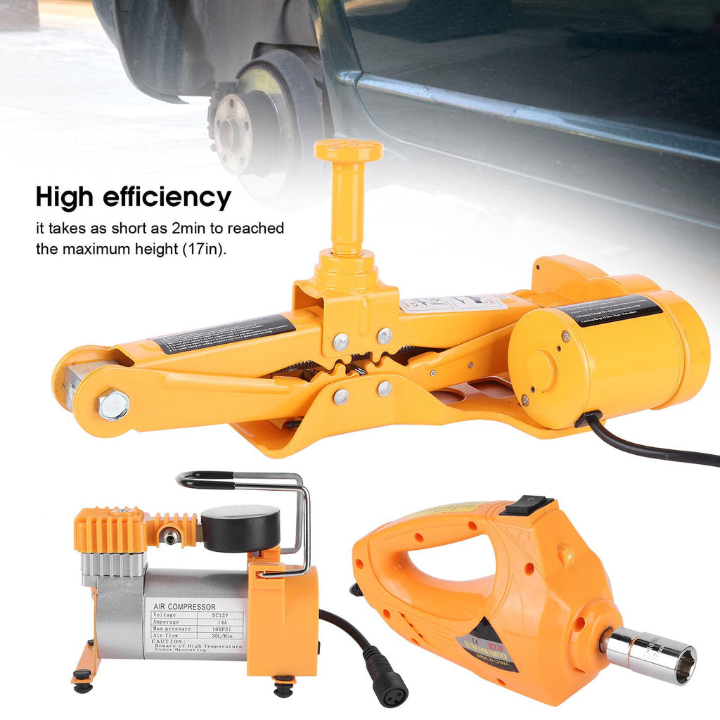 12V DC 3 Ton Automotive Electric Scissor Car Jack 16.5" Lifting Auto Repair Tool
