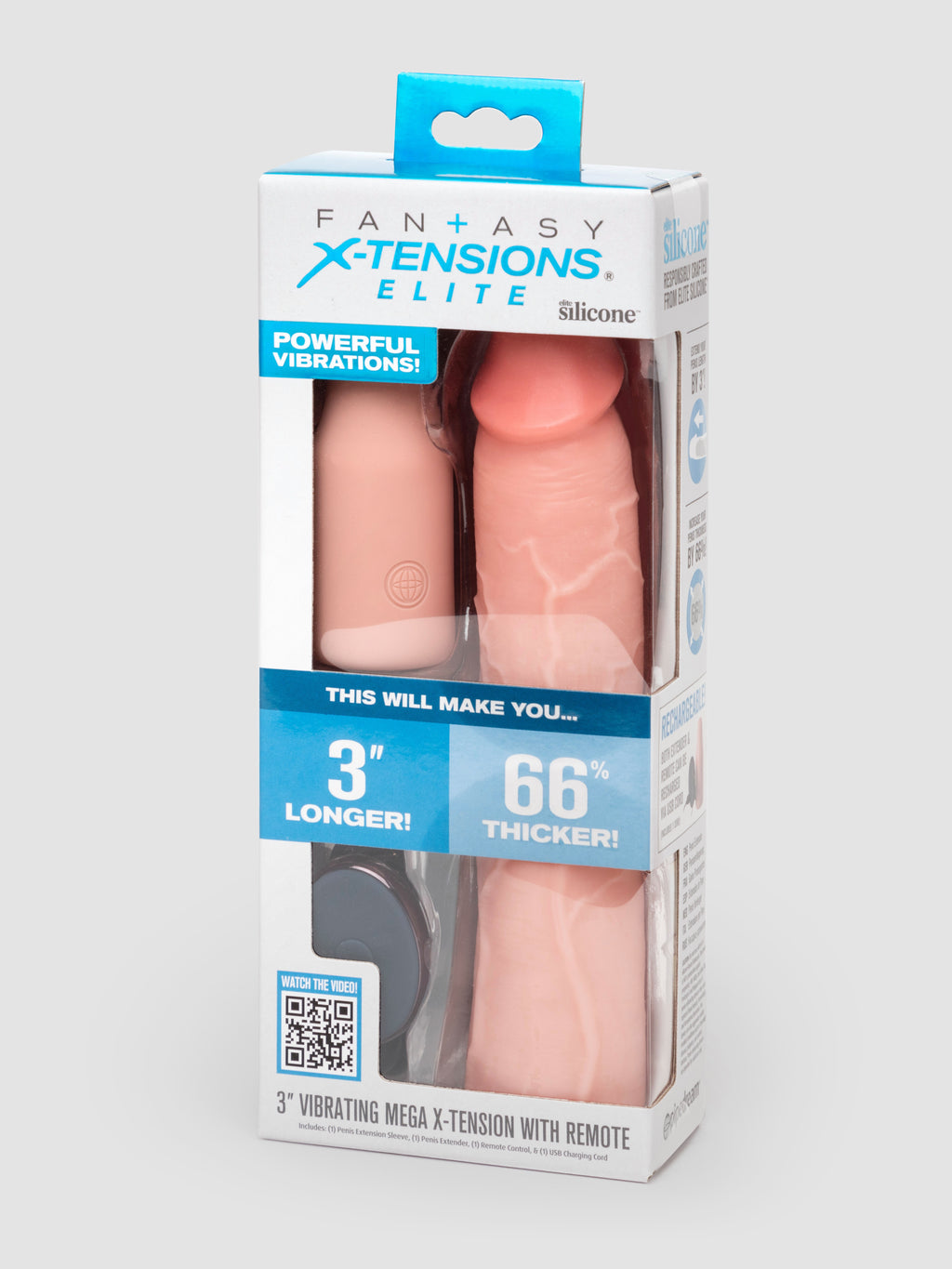Fantasy X-Tensions 3 Extra Inches Extra Girthy Remote Control Silicone Penis Extender, Flesh Pink