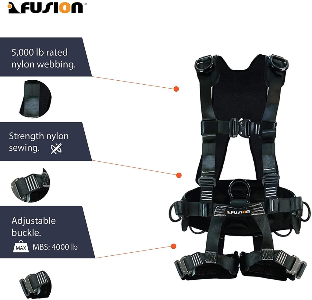 Fusion Climb Tac Scape II Tactical Full Body 3D EVA Padded Heavy Duty Adjustable Zipline Harness 23kN M-L Black