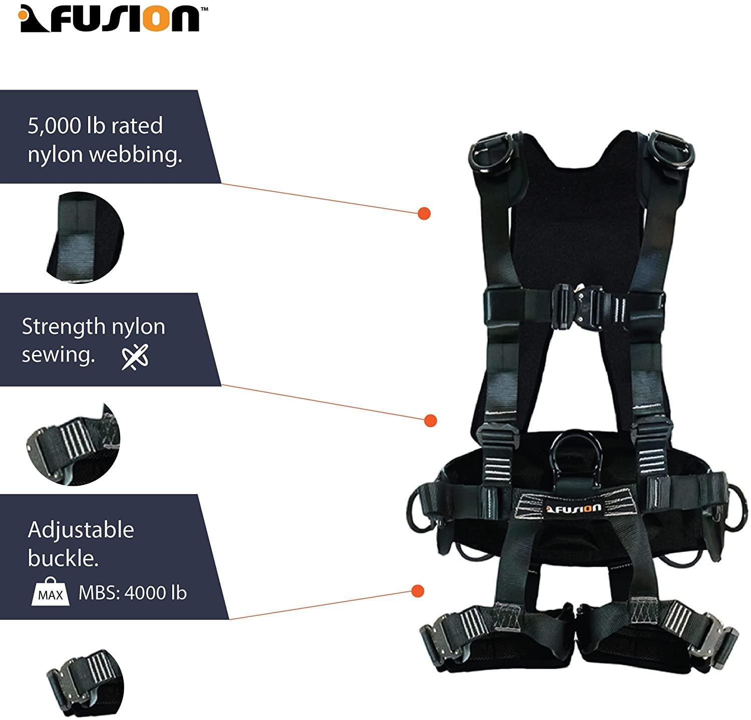 Fusion Climb Tac Scape II Tactical Full Body 3D EVA Padded Heavy Duty Adjustable Zipline Harness 23kN M-L Black
