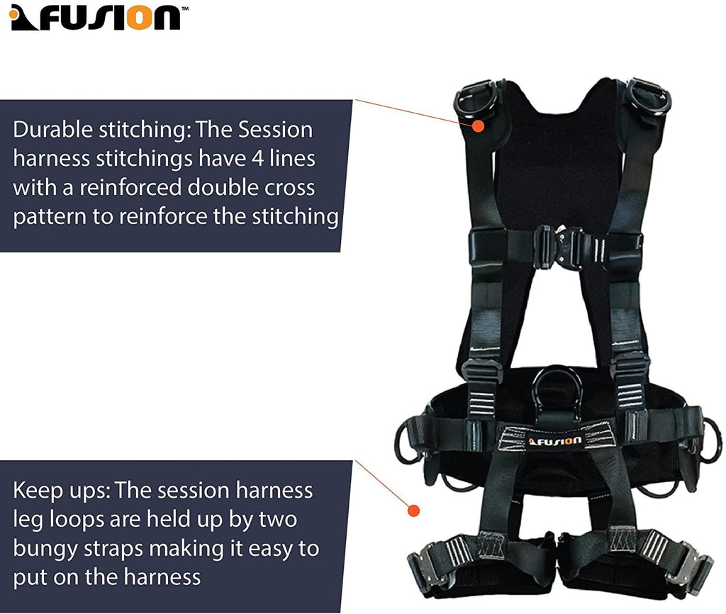 Fusion Climb Tac Scape II Tactical Full Body 3D EVA Padded Heavy Duty Adjustable Zipline Harness 23kN M-L Black