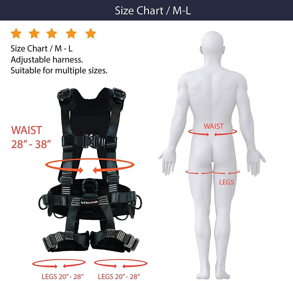 Fusion Climb Tac Scape II Tactical Full Body 3D EVA Padded Heavy Duty Adjustable Zipline Harness 23kN M-L Black