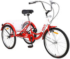 Adult Tricycle Trike,Single Speed Three Wheel Bike,24/26 inch Cruise Bicycle with Shopping Basket for Seniors,Women and Men