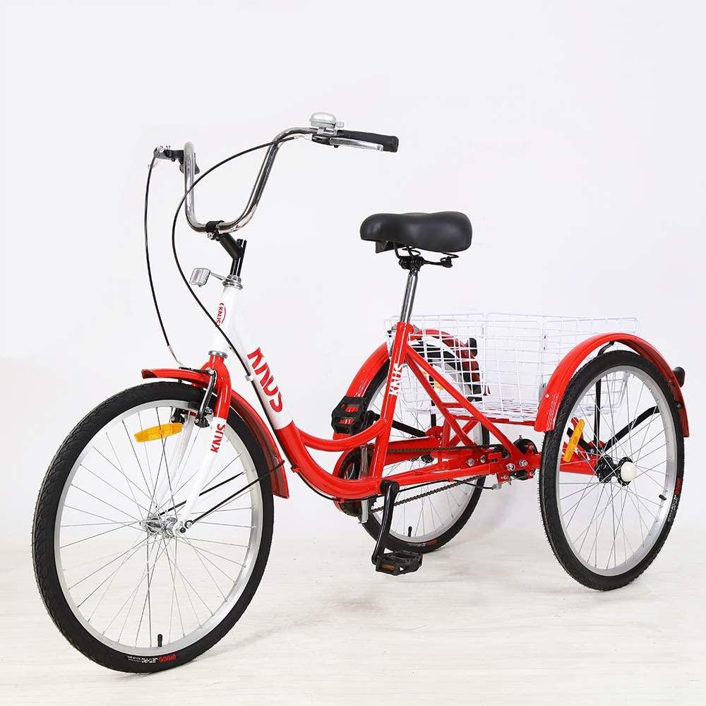 Adult Tricycle Trike,Single Speed Three Wheel Bike,24/26 inch Cruise Bicycle with Shopping Basket for Seniors,Women and Men