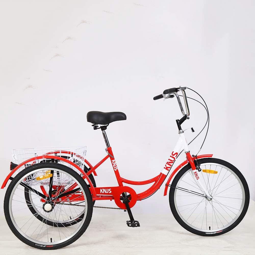 Adult Tricycle Trike,Single Speed Three Wheel Bike,24/26 inch Cruise Bicycle with Shopping Basket for Seniors,Women and Men