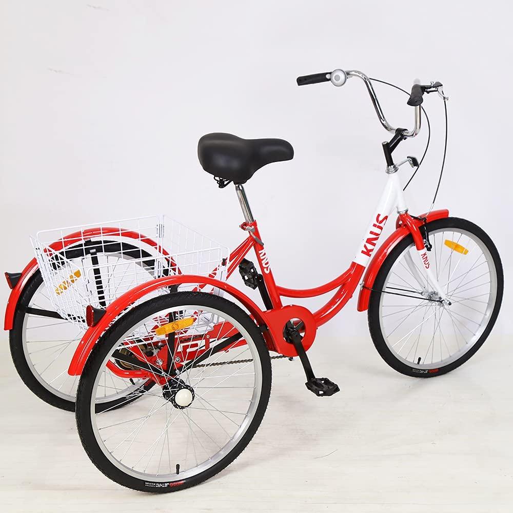 Adult Tricycle Trike,Single Speed Three Wheel Bike,24/26 inch Cruise Bicycle with Shopping Basket for Seniors,Women and Men