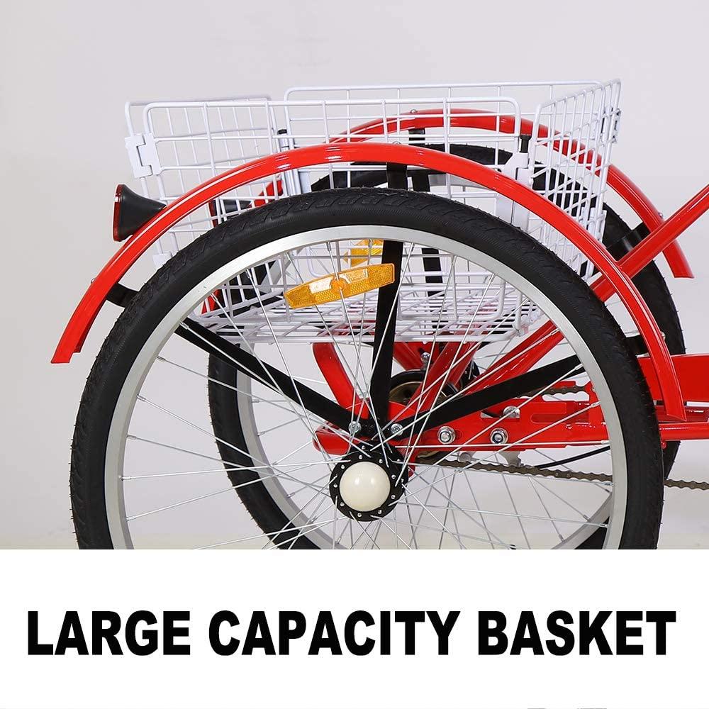 Adult Tricycle Trike,Single Speed Three Wheel Bike,24/26 inch Cruise Bicycle with Shopping Basket for Seniors,Women and Men