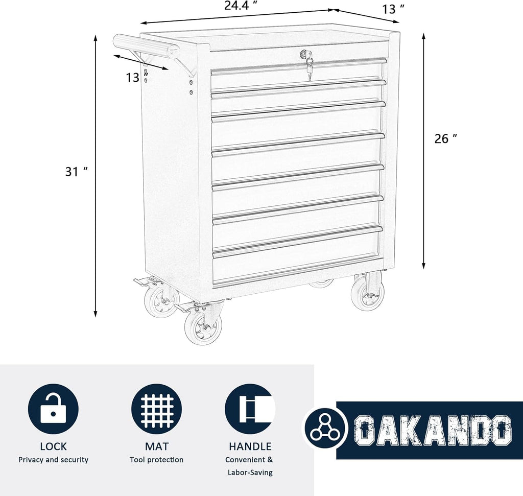 7-Drawer Metal Rolling Tool Chest with Wheels,Tool StoraCabinet with LocSystem，Toolbox with Wheels for Garage,Workshop, Repair Shop(Black, 7-Drawer)