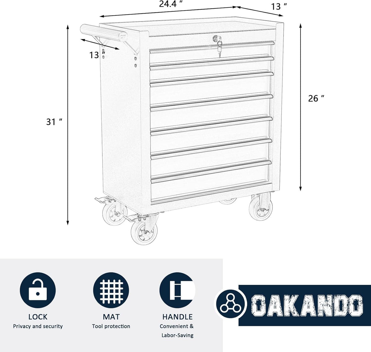 7-Drawer Metal Rolling Tool Chest with Wheels,Tool StoraCabinet with LocSystem，Toolbox with Wheels for Garage,Workshop, Repair Shop(Black, 7-Drawer)