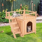 ANA Store Wooden Pet House Dog Cat Puppy Room Bed Platform Bed Shelter Indoor Outdoor 2-Story Indoor Lounge, Climbable Stairs Lightweight, Weather-Resistant Durable Simple Assembly Easy Move