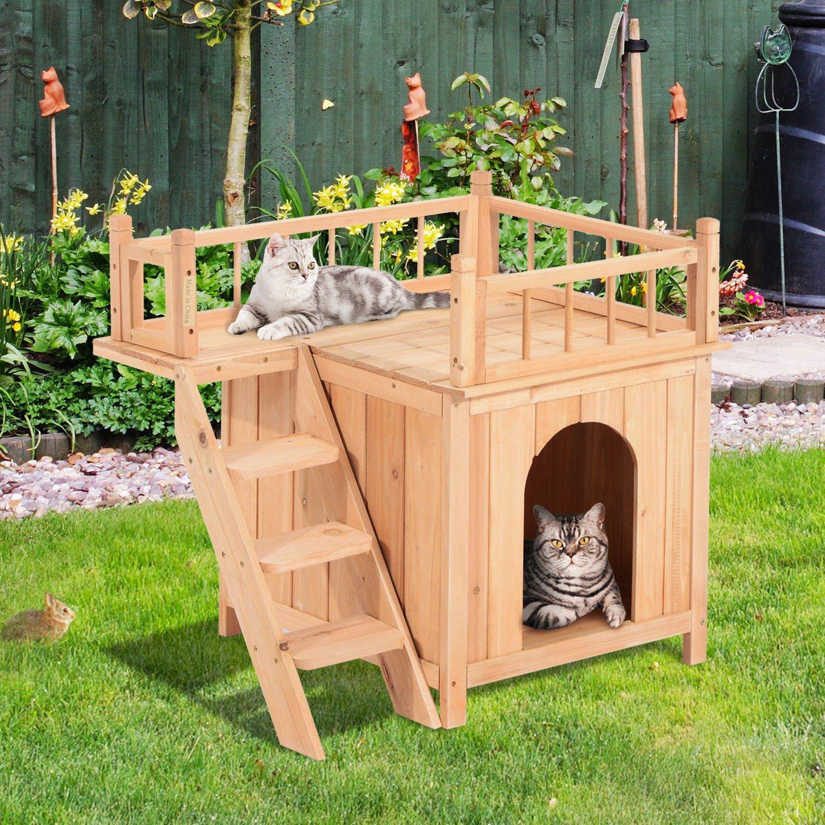 ANA Store Wooden Pet House Dog Cat Puppy Room Bed Platform Bed Shelter Indoor Outdoor 2-Story Indoor Lounge, Climbable Stairs Lightweight, Weather-Resistant Durable Simple Assembly Easy Move