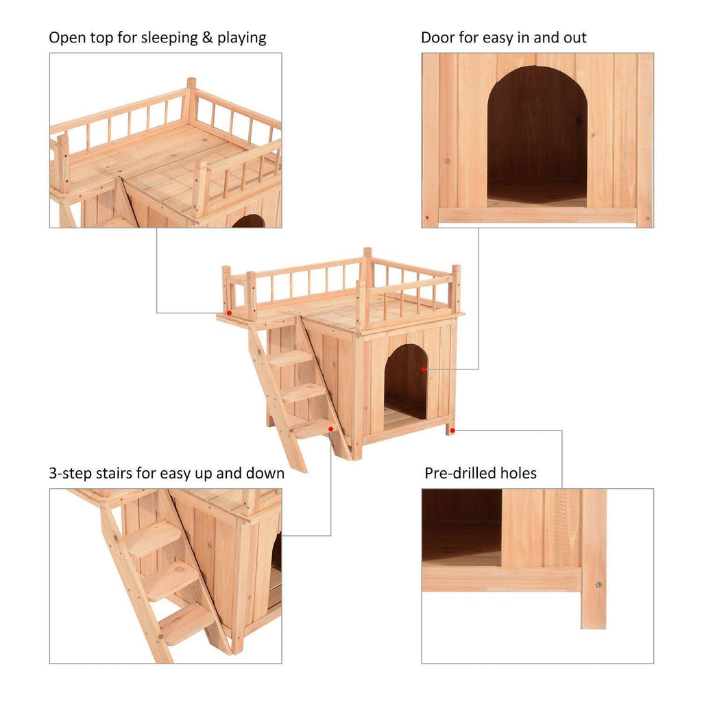 ANA Store Wooden Pet House Dog Cat Puppy Room Bed Platform Bed Shelter Indoor Outdoor 2-Story Indoor Lounge, Climbable Stairs Lightweight, Weather-Resistant Durable Simple Assembly Easy Move
