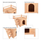 ANA Store Wooden Pet House Dog Cat Puppy Room Bed Platform Bed Shelter Indoor Outdoor 2-Story Indoor Lounge, Climbable Stairs Lightweight, Weather-Resistant Durable Simple Assembly Easy Move
