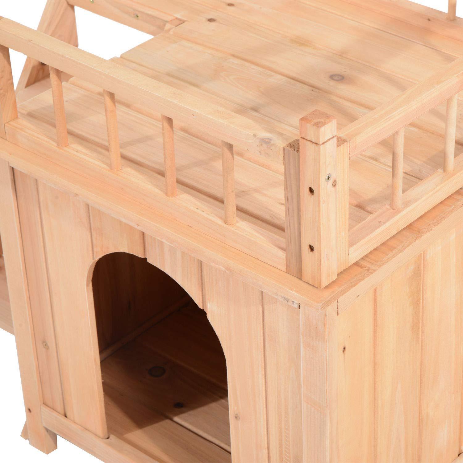 ANA Store Wooden Pet House Dog Cat Puppy Room Bed Platform Bed Shelter Indoor Outdoor 2-Story Indoor Lounge, Climbable Stairs Lightweight, Weather-Resistant Durable Simple Assembly Easy Move