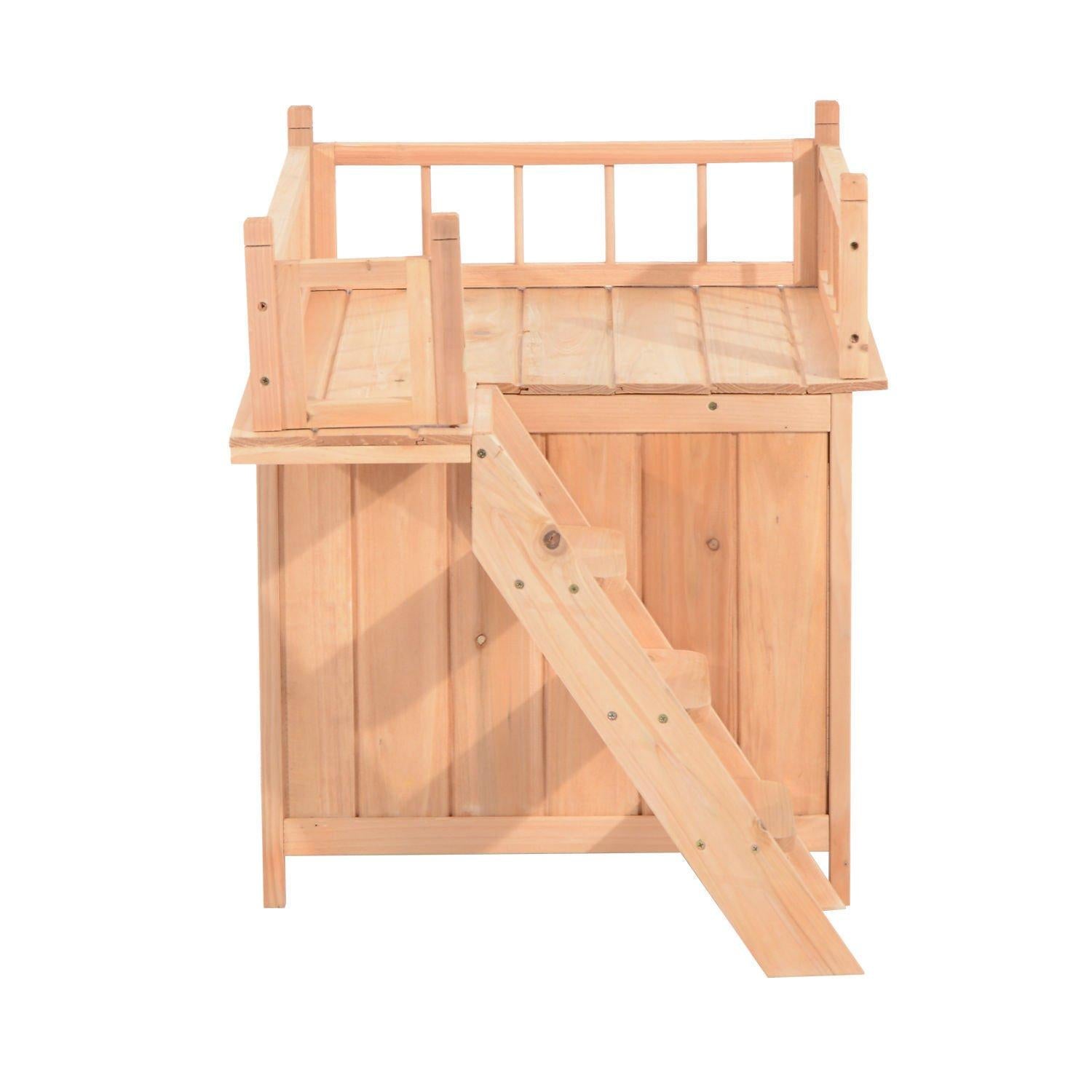 ANA Store Wooden Pet House Dog Cat Puppy Room Bed Platform Bed Shelter Indoor Outdoor 2-Story Indoor Lounge, Climbable Stairs Lightweight, Weather-Resistant Durable Simple Assembly Easy Move