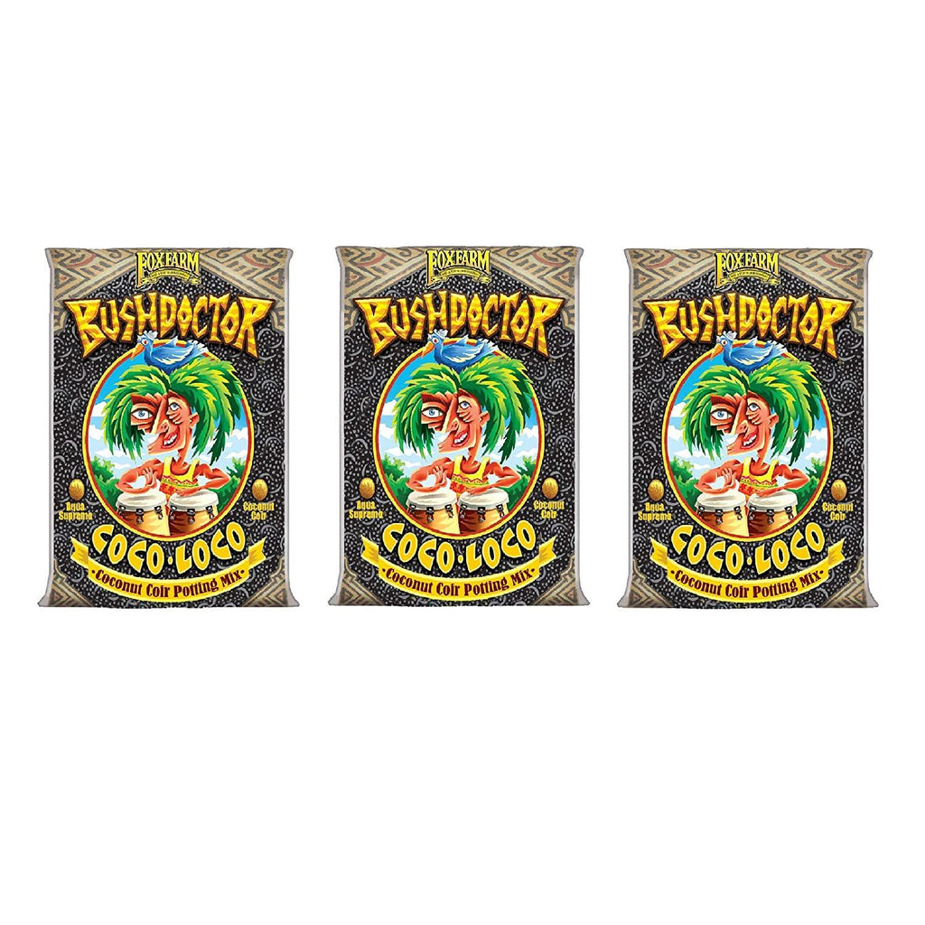 foxfarm fx14100 bush doctor coco loco plant garden indoor/outdoor coconut coir potting soil mix for plants, 2 cubic ft, 3 pack