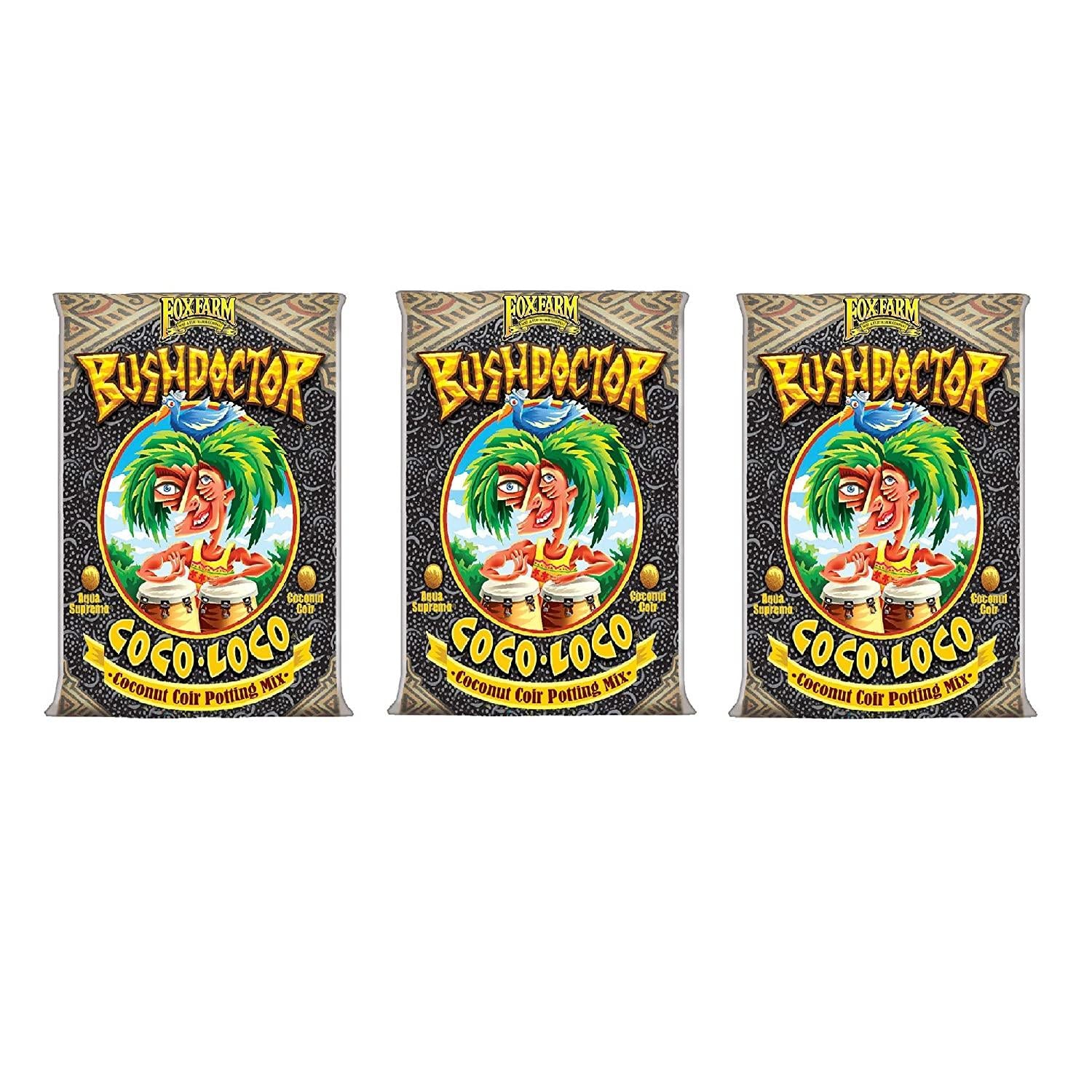 foxfarm fx14100 bush doctor coco loco plant garden indoor/outdoor coconut coir potting soil mix for plants, 2 cubic ft, 3 pack