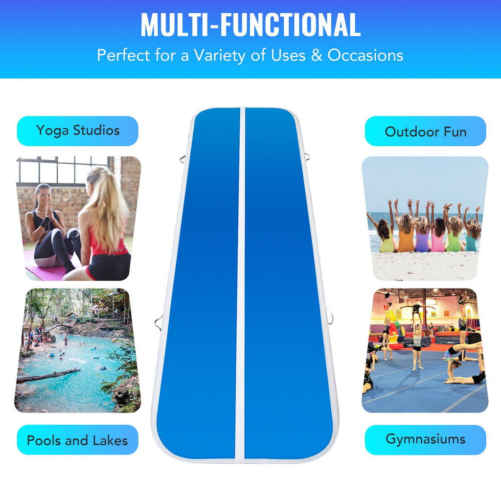 Preenex 20ft Air Gymnastics and Yoga Mat for Home Gym and Outdoors With Pump (Four pump nozzles)
