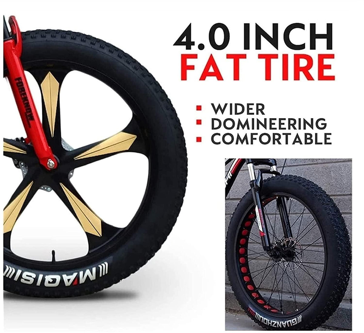 CHICAI 26 Inch Mountain Cross Country High Carbon Steel Beach Snow Fat Bike Super Wide Tire Sports Bike 21-30 Speed Low Speed Racing Student Bike (Size : 24-Speed)