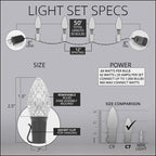 OptiCore C7 Blue and White Christmas Lights (Cool White), LED String Lights with Shatterproof Christmas Bulbs, 50 Lights, 50ft