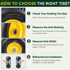 2PK 15x6.00-6nhs Lawn Mower Tires, Pneumatic Front Tire and Wheel Assemblies, 3" Centered Hub and 3/4" Bushings, 550lbs Load Capacity (Yellow)