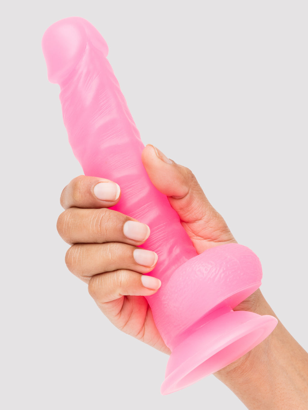 BASICS Glow In the Dark Realistic Suction Cup Dildo 8 Inch, Pink