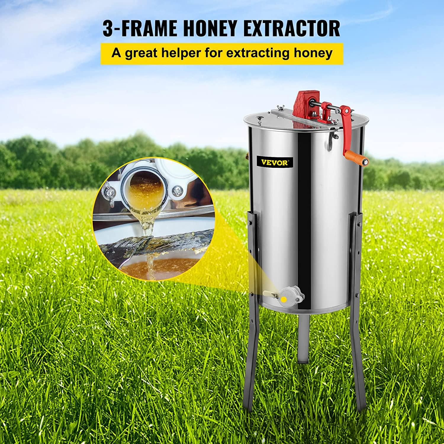 bestequip manual honey extractor separator 3 frame bee extractor stainless steel honeycomb spinner crank. beekeeping extraction apiary centrifuge equipment