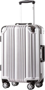Luggage Aluminium Frame Suitcase TSA Lock 100%PC 20in 24in 28in (Sliver, L(28in))