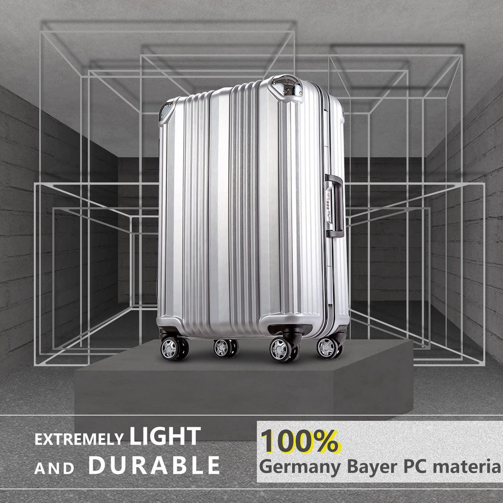 Luggage Aluminium Frame Suitcase TSA Lock 100%PC 20in 24in 28in (Sliver, L(28in))