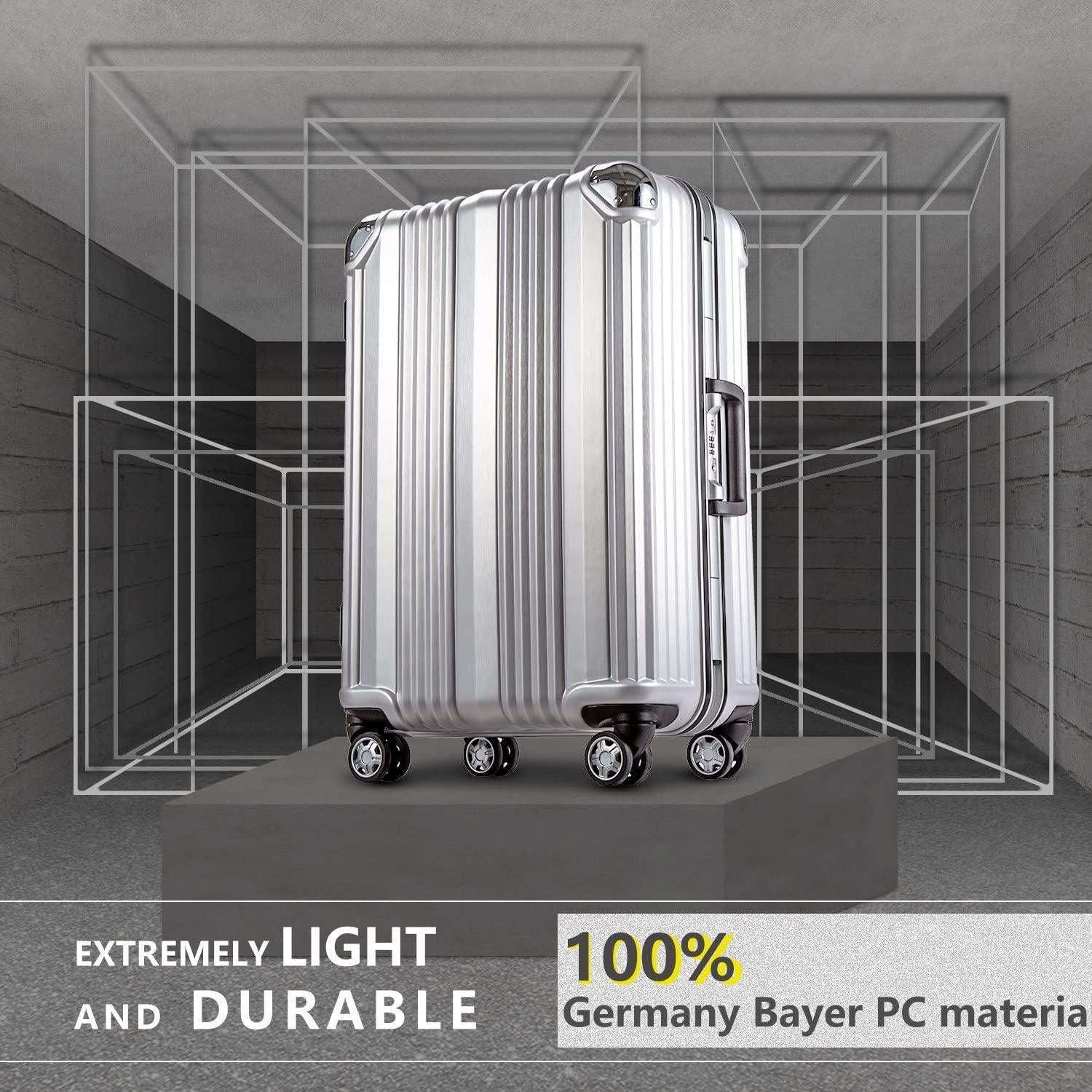 Luggage Aluminium Frame Suitcase TSA Lock 100%PC 20in 24in 28in (Sliver, L(28in))