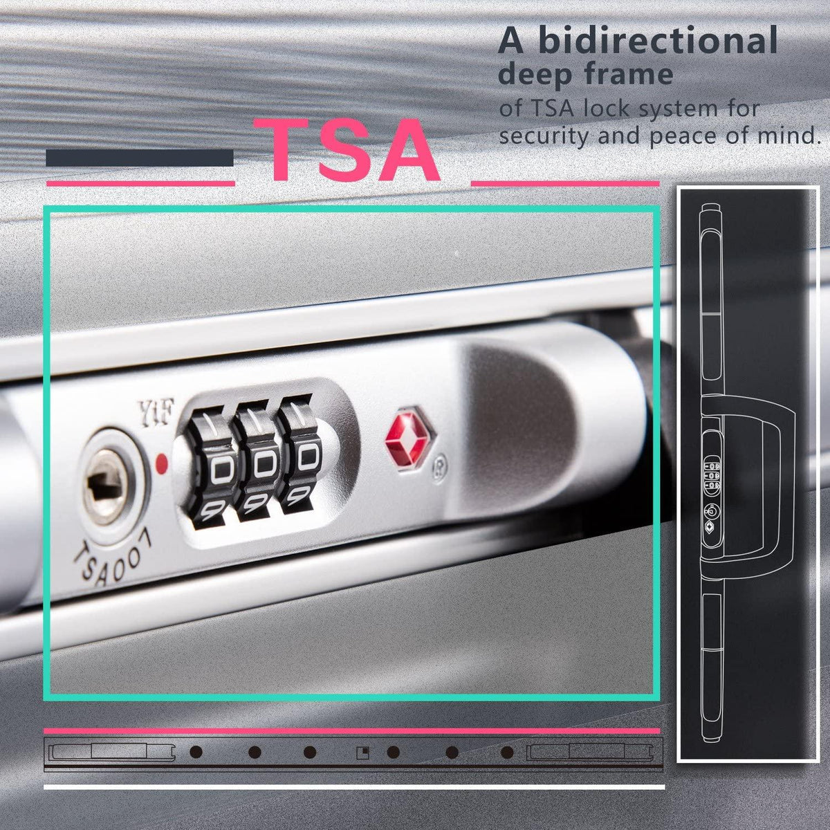 Luggage Aluminium Frame Suitcase TSA Lock 100%PC 20in 24in 28in (Sliver, L(28in))