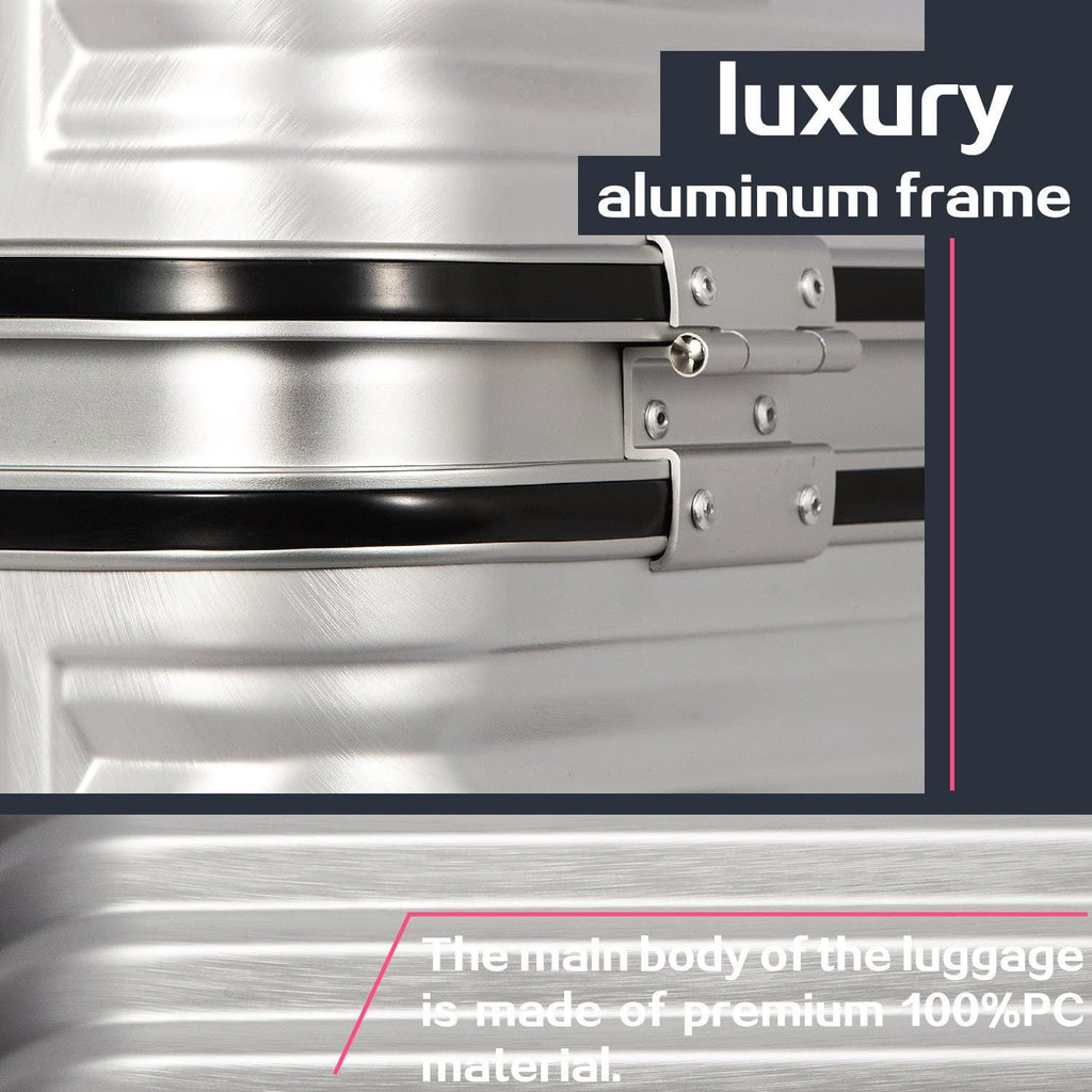 Luggage Aluminium Frame Suitcase TSA Lock 100%PC 20in 24in 28in (Sliver, L(28in))