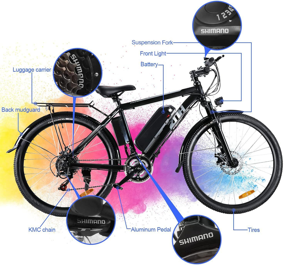 ZNH Electric Bike UL Certified 26'' Bicycle for Adults 350W Electric Commuter Bike/Mountain Bike, Adult Ebike with Removable 36V/10AH Battery, Electric Bike with Disc Brake/ 21-Speed Gears