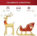 zwj Lighted Christmas 4ft Reindeer &amp; Sleigh Outdoor Yard Decoration Set w/ 205 LED Lights, Stakes, Zip Ties sd1012