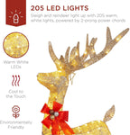ZhanMazwj Lighted Christmas 4ft Reindeer &amp; Sleigh Outdoor Yard Decoration Set w/ 205 LED Lights, Stakes, Zip Ties sd1012