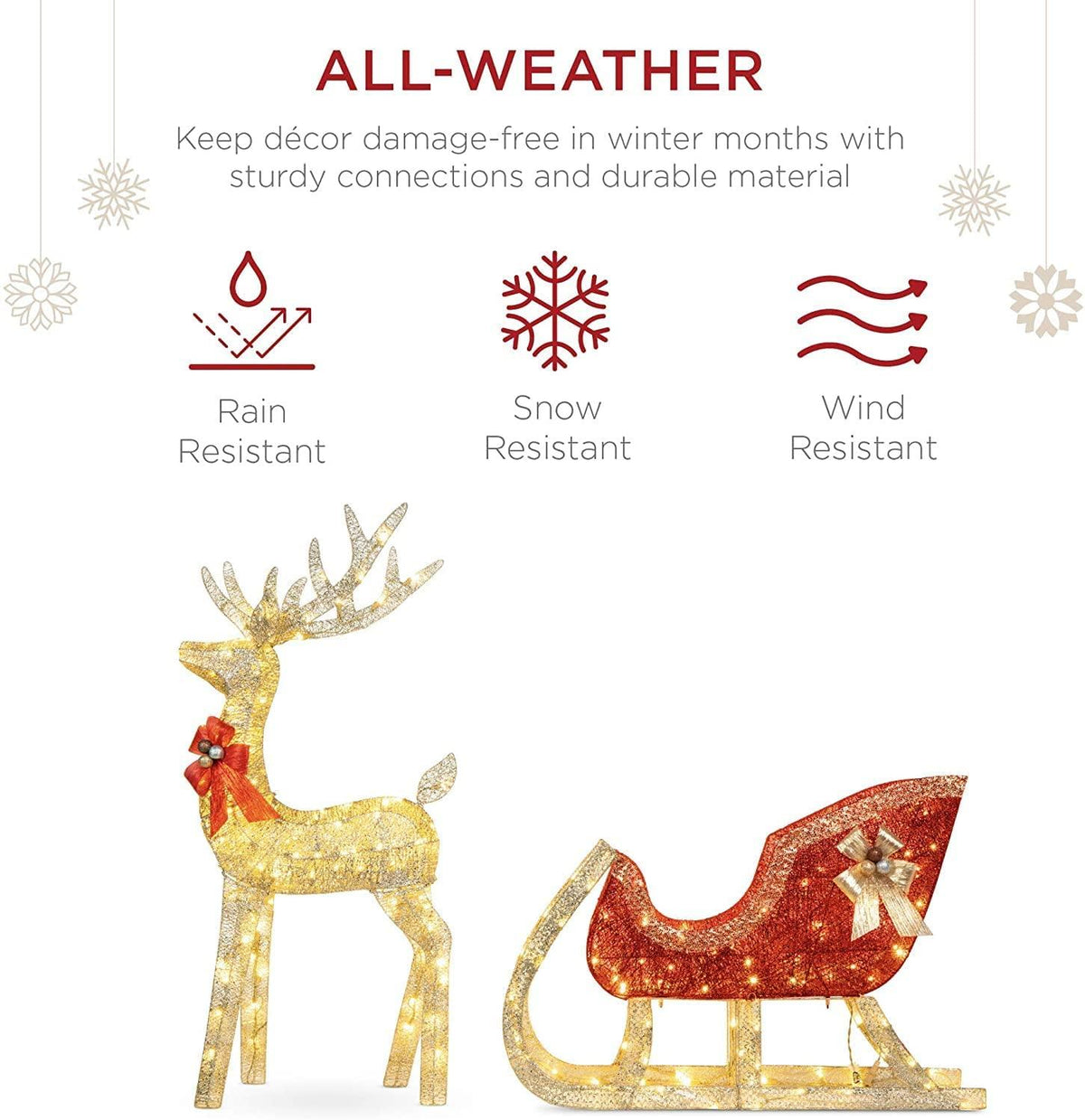 ZhanMazwj Lighted Christmas 4ft Reindeer &amp; Sleigh Outdoor Yard Decoration Set w/ 205 LED Lights, Stakes, Zip Ties sd1012